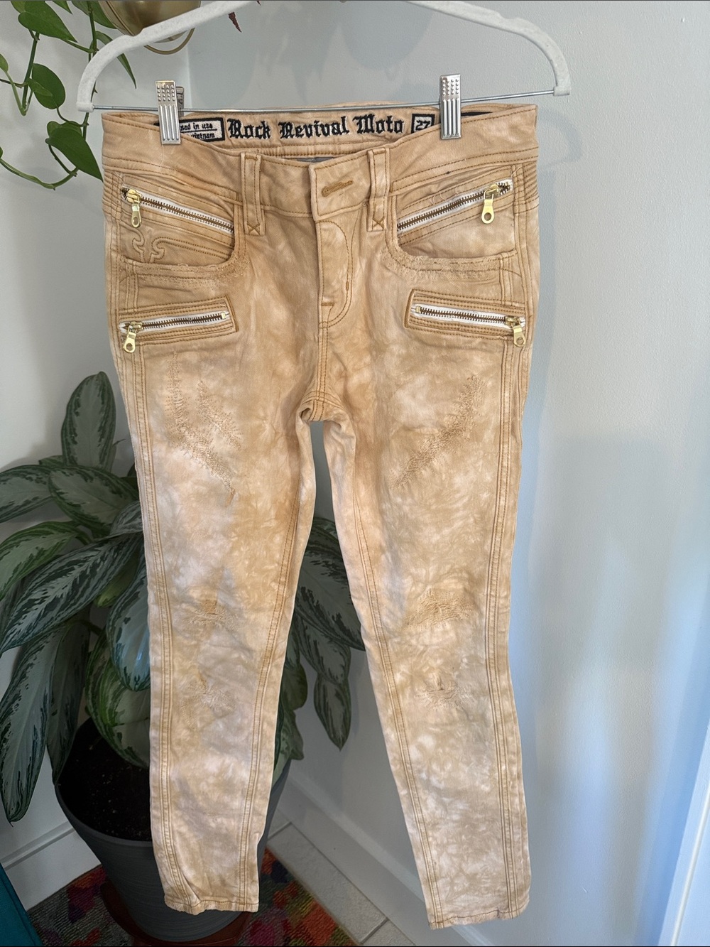 Rock Revival Beige Moto-Cladelle Style Pants